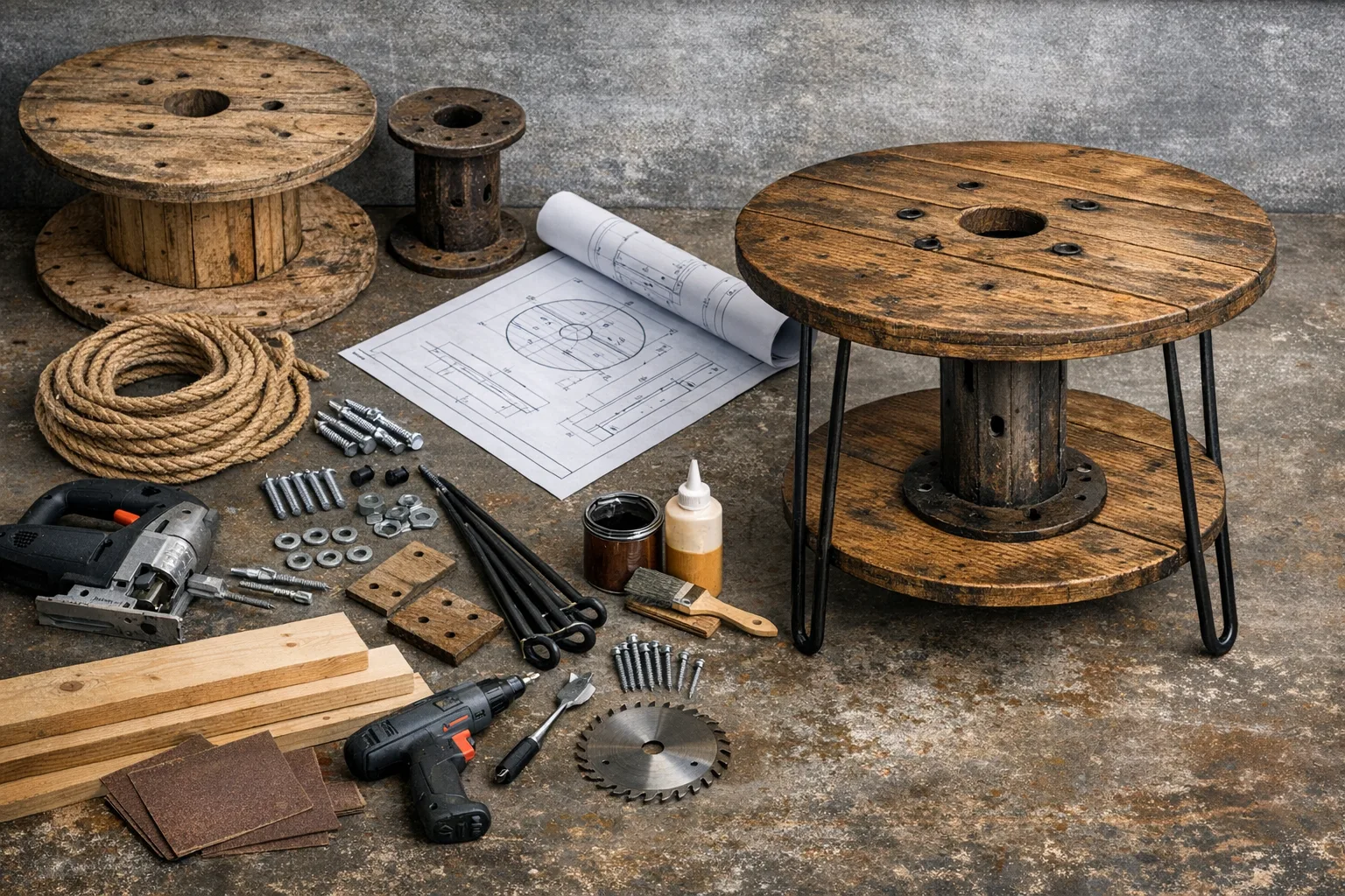 Kabeltrommel Beistelltisch DIY: Materialliste und Bauplan