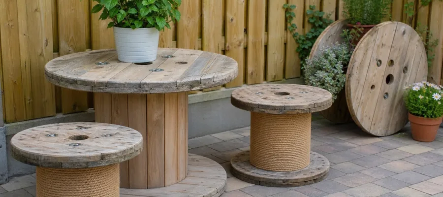 Kabeltrommel DIY fuer Garten und Balkon: Outdoor-Moebel & Pflanzideen
