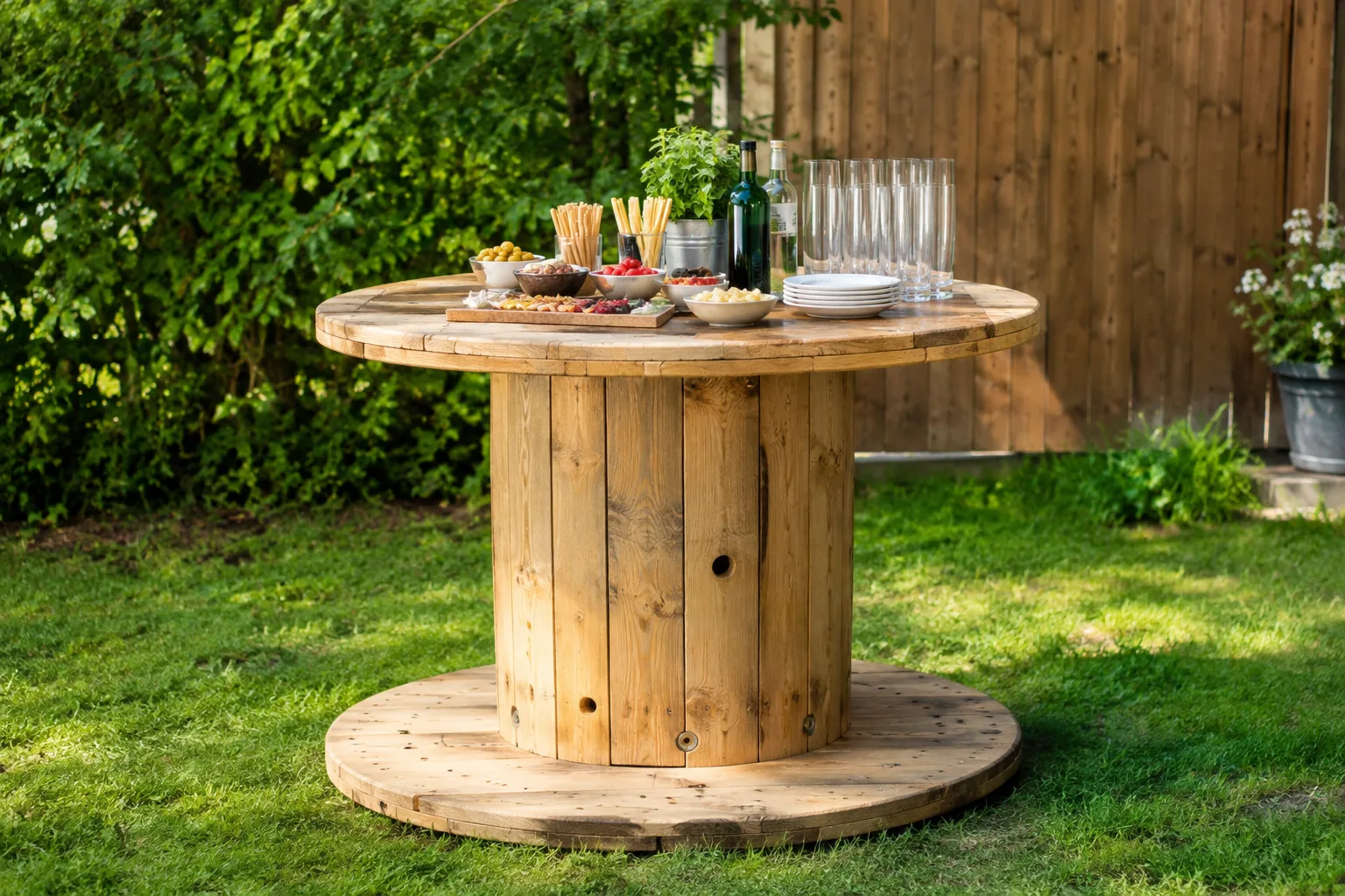 Kabeltrommel Buffet- oder Getraenketisch DIY fuer Feste